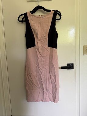 White House Black Market Pink and Black Colorblock Midi Dress